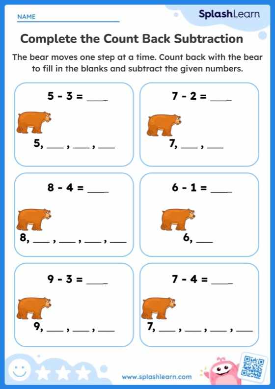 Complete the Count Back Subtraction