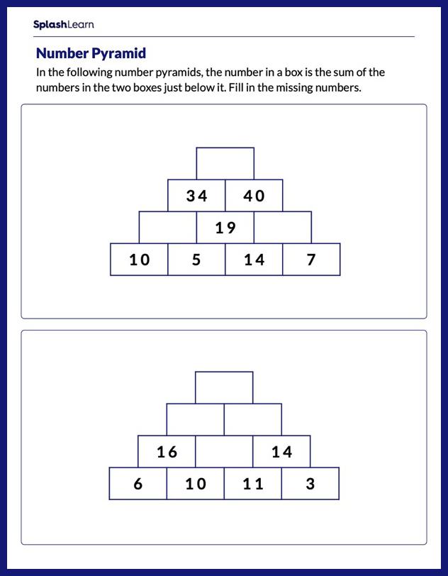 Complete the Number Pyramid - Math Worksheets - SplashLearn