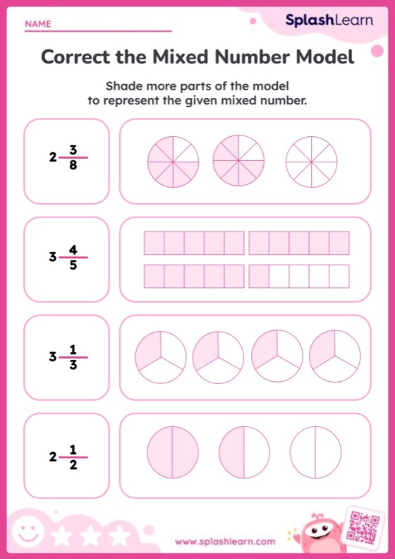 Write Mixed Numbers Represented by the Model Math Worksheets