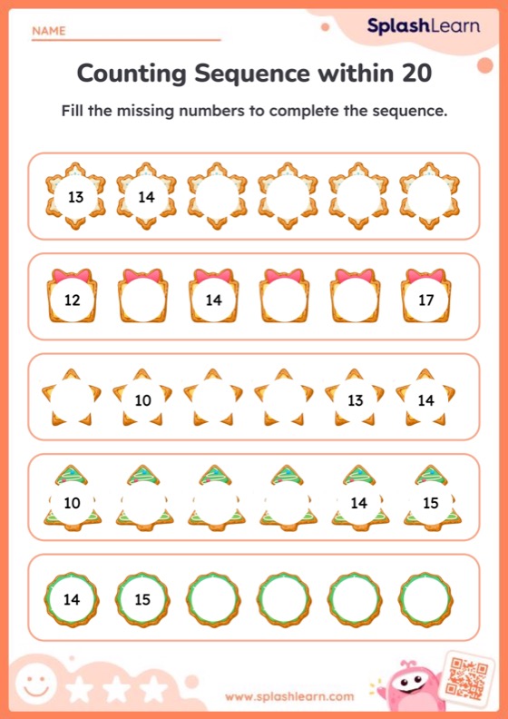 Counting Sequence within 20 with Christmas Cookies - Worksheet