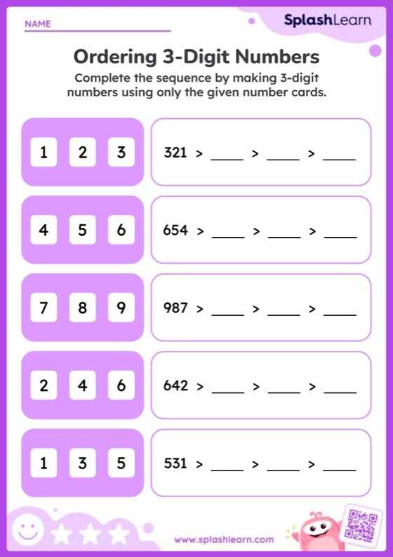Create 3Digit Ordered Sequences — Printable Math Worksheet Create 3Digit Ordered Sequences — Printable Math Worksheet