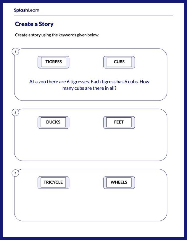 Create a Story using the given Keywords Math Worksheets SplashLearn