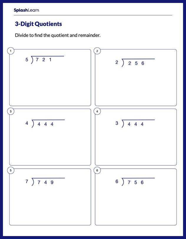Divide 3-Digit Numbers by 1-Digit Numbers - Math Worksheets - SplashLearn