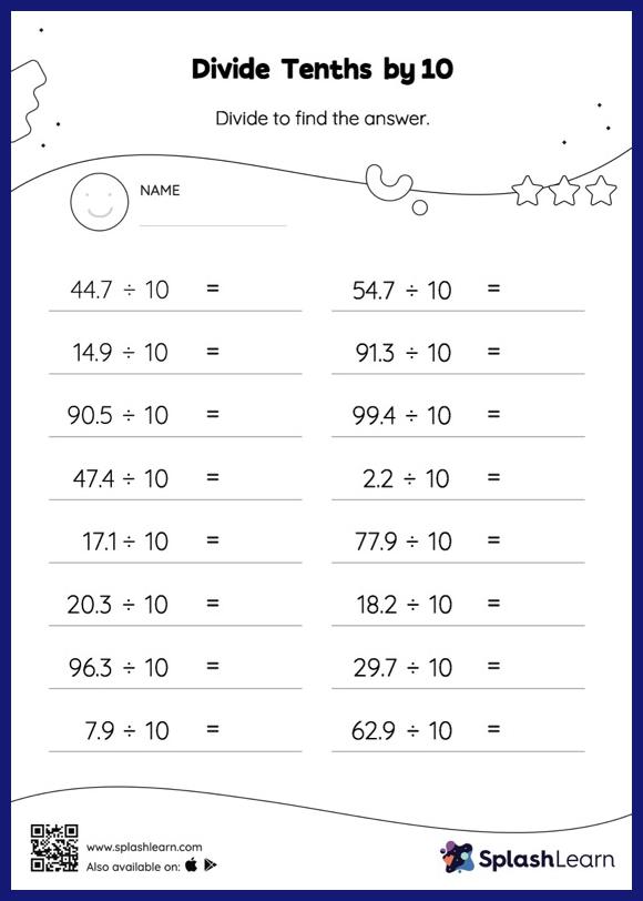 5th Grade Math: Divide Decimals By Powers Of 10 Worksheets - Free