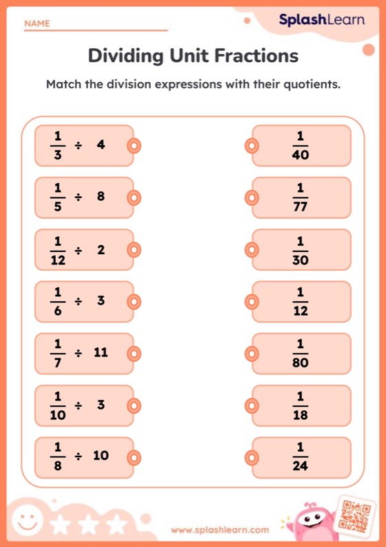 Divide Unit Fractions and Match Worksheet
