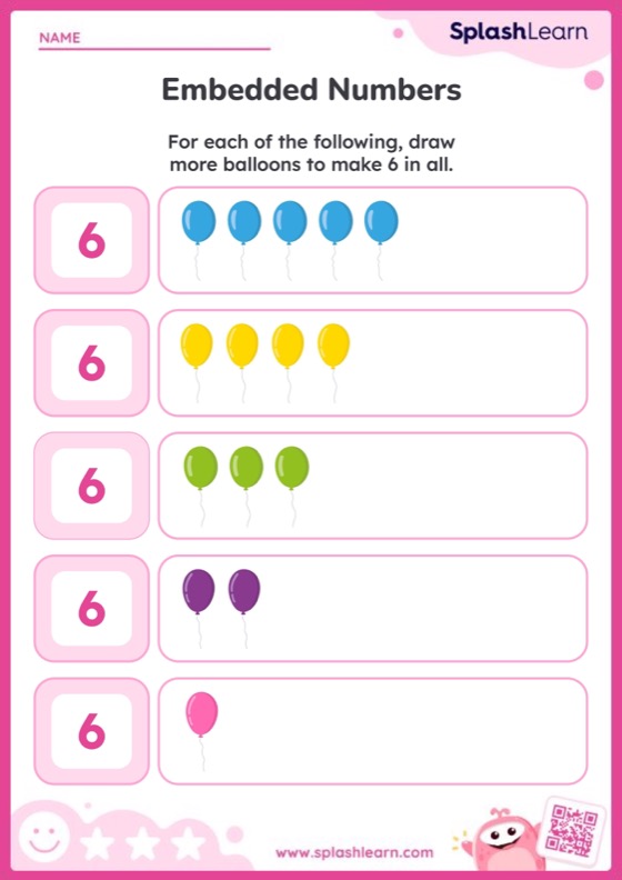 Draw More Balloons to Make 6 — Printable Math Worksheet