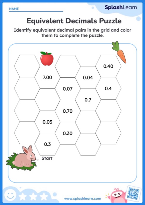 Equivalent Decimals Puzzle — Printable Math Worksheet