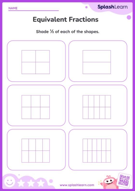 Free Printable Equivalent Fractions Using Models Worksheets