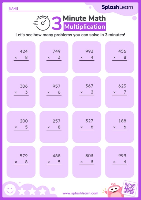 Multiply 3Digit and 1Digit Numbers Vertical Timed Practice