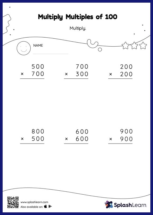 Multiply Multiples of 100: Vertical Multiplication - Math Worksheets