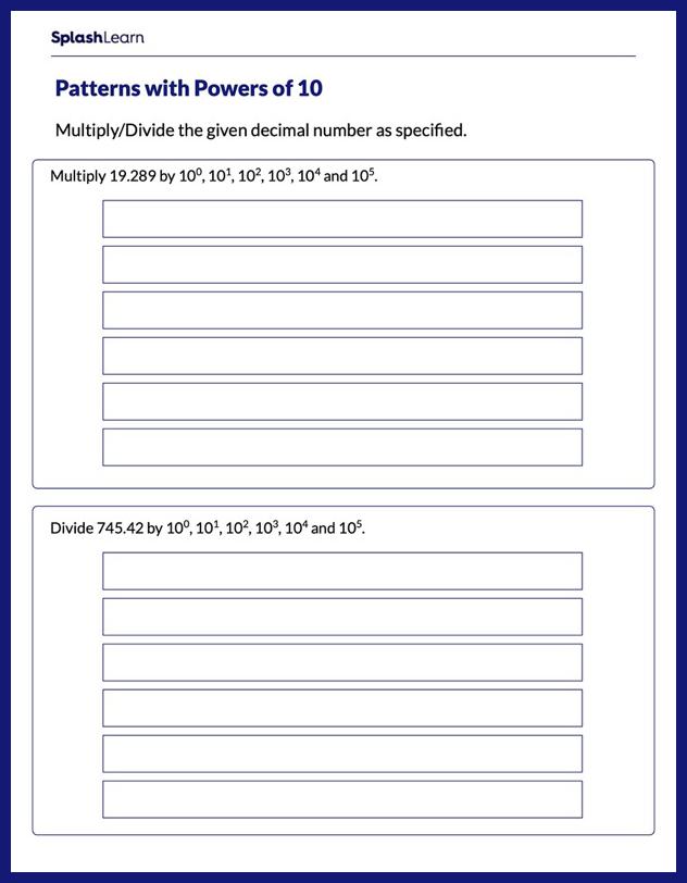 Divide decimals by powers of 10 Worksheets for Kids Online SplashLearn