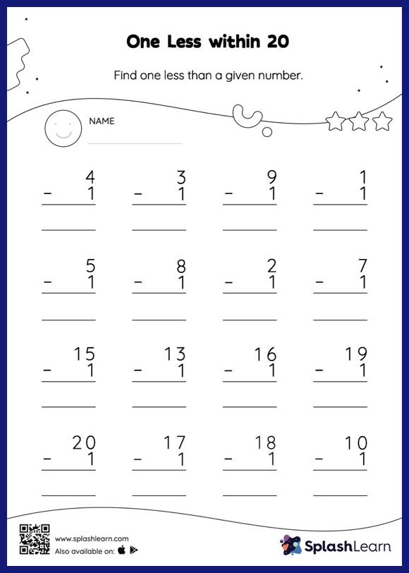 Subtraction Strategies within 20 Worksheets for Kids Online SplashLearn
