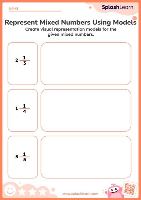 Write Mixed Numbers Represented by the Model Math Worksheets