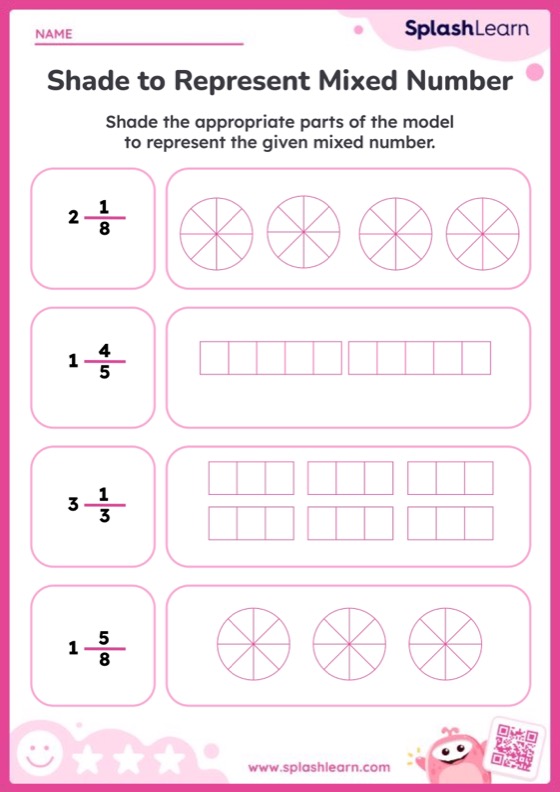 Write Mixed Numbers Represented by the Model Math Worksheets