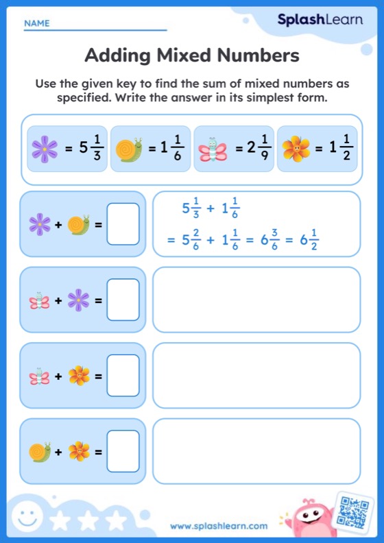 Substitute to Add Two Mixed Numbers - Worksheet
