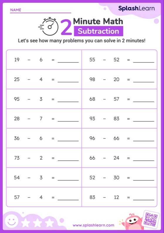 Subtract Numbers within 100 without Regrouping: Horizontal Timed