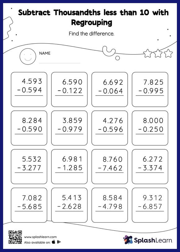 Subtract decimals with regrouping Worksheets for 5th Graders Online Subtract decimals with regrouping Worksheets for 5th Graders Online
