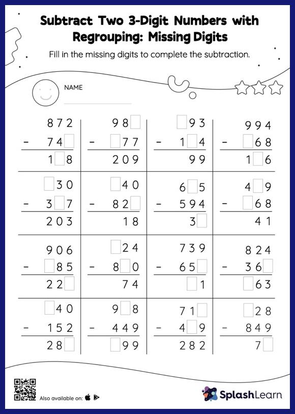 Subtraction With Regrouping Worksheets for 2nd Graders Online SplashLearn