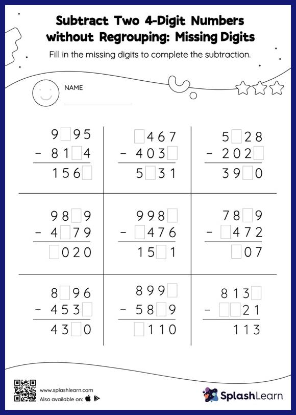 Free Printable Subtraction Worksheets for 4th Graders | SplashLearn
