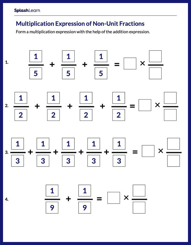 Sum of Unit Fractions as Multiplication Expression Math Worksheets