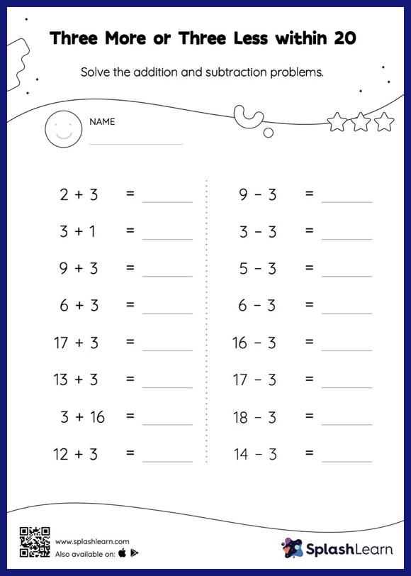Three More or Three Less within 20 Horizontal Addition and Subtraction