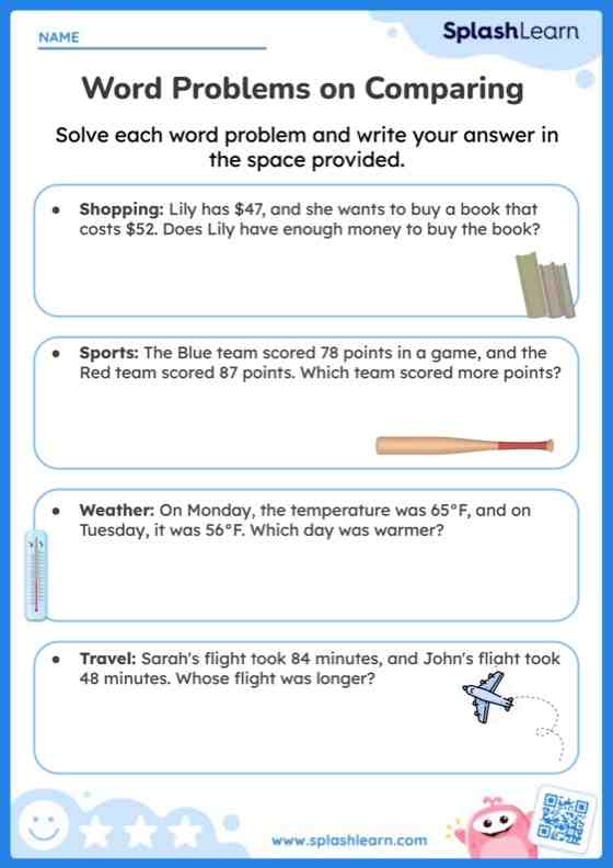 Word Problems on Comparing 2-Digit Numbers