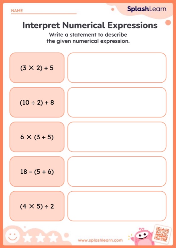Writing Numerical Expressions Worksheet 5th Grade Numerical