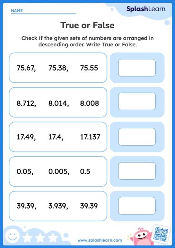 Write True or False for the Given Sequence — Printable Math Worksheet