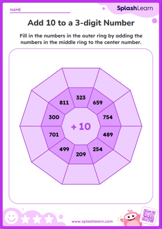 Add 10 to 3 Digit Numbers Using Addition Wheel - Worksheet