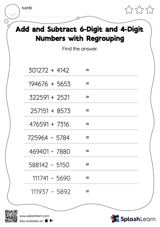 Add and Subtract 6-Digit and 4-Digit Numbers with Regrouping