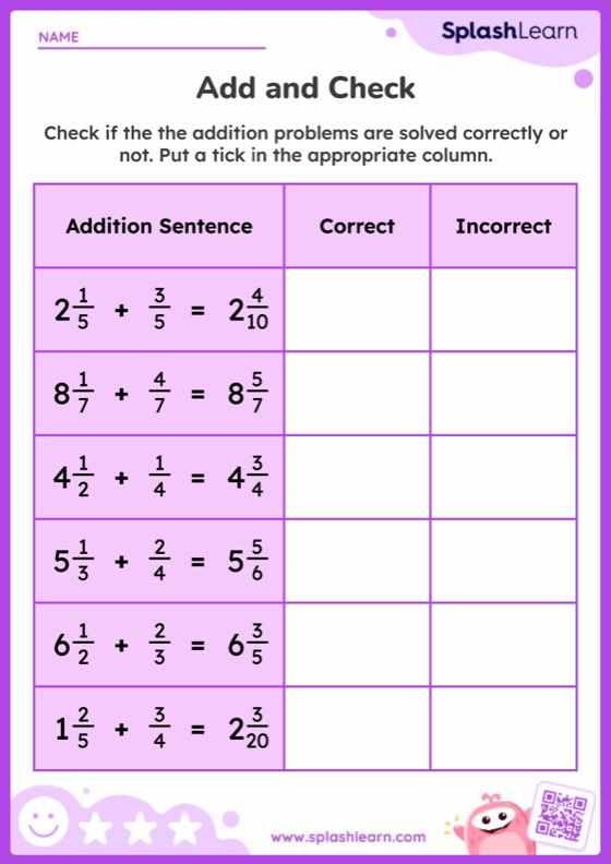 Add Mixed Numbers Worksheets - Free Printable | SplashLearn