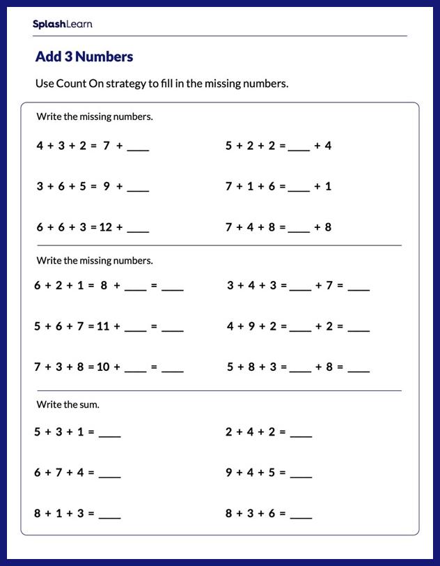 Adding 3 Numbers Worksheet