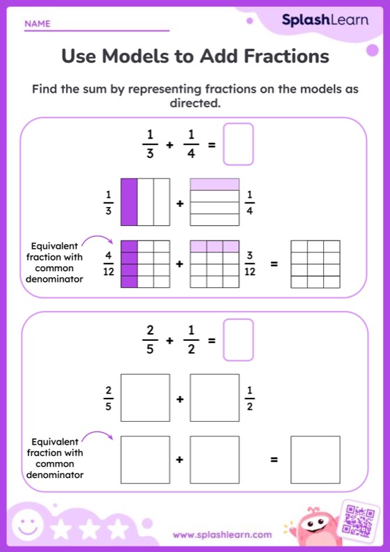 Add Fractions Using Models Educational Resources for Kids Online