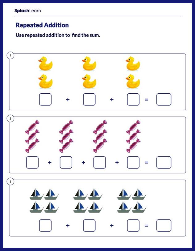 Complete Repeated Addition Sentence Worksheet