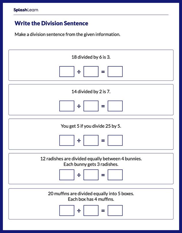 Complete the Division Sentence Worksheet