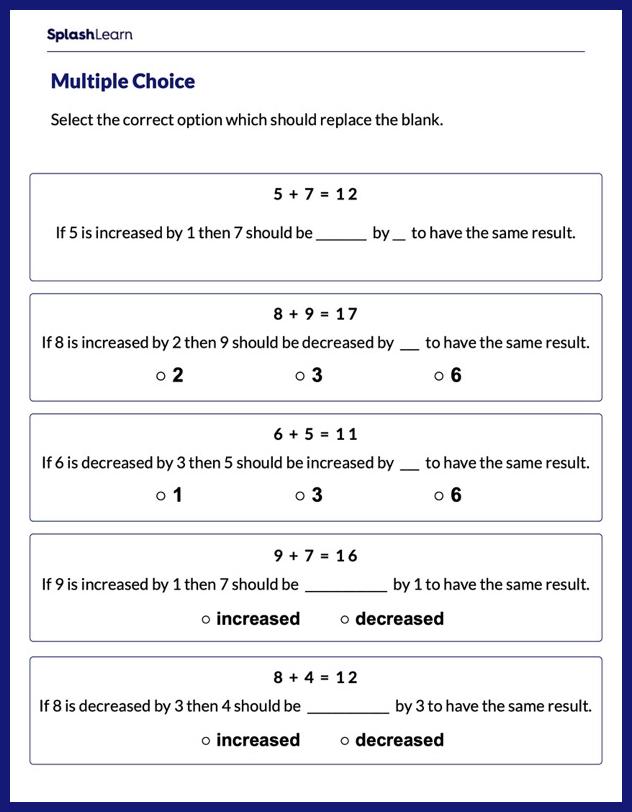 Complete the Statements Using Addition Sentence Worksheet