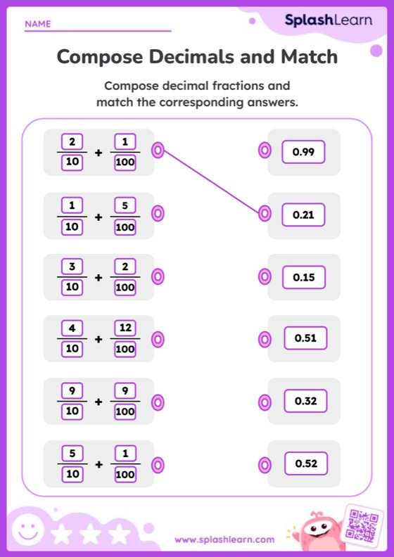 Compose Decimal Fractions and Match the Answer - Worksheet