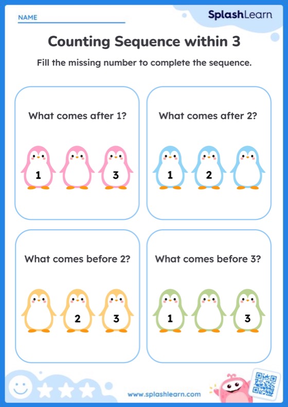Counting Sequence within 3 - Worksheet