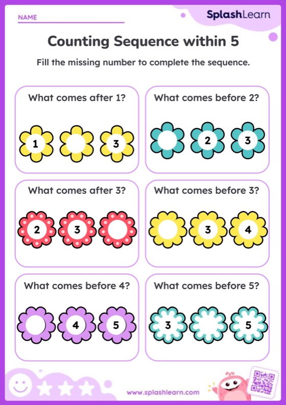 Counting Sequence within 5 - Worksheet
