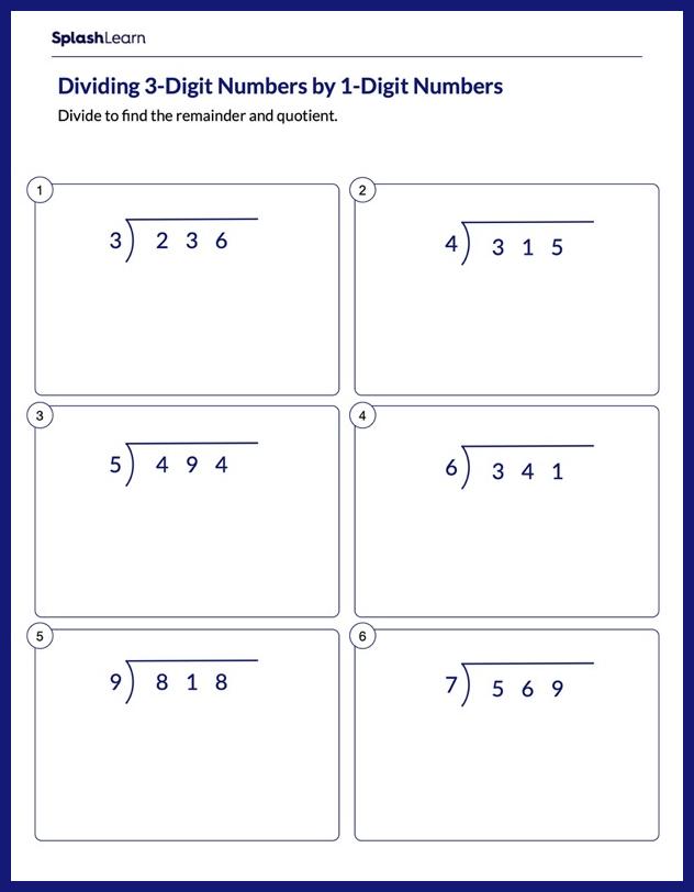 Divide 3-Digit Numbers by 1-Digit Numbers Worksheet