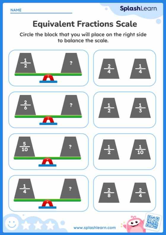 Equivalent Fractions Worksheets- Free Printable | SplashLearn
