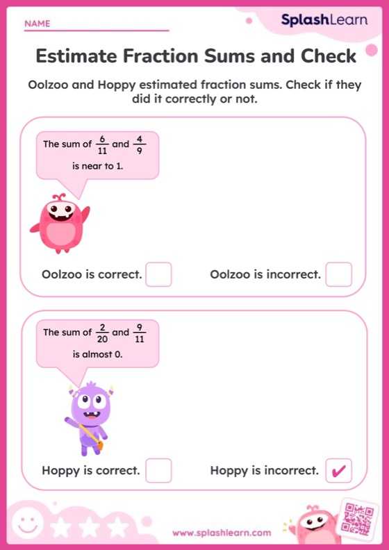 Estimate Fraction Sum and Verify - Worksheet