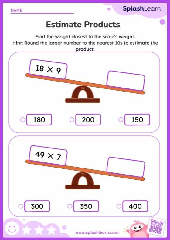 Estimate Product Using Scale | Printable Maths Sheet