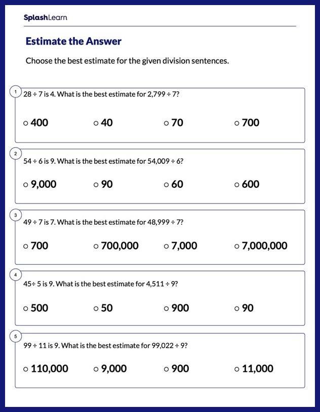 Estimate the Division Worksheet