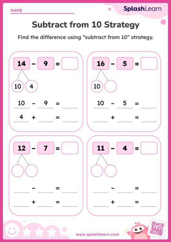 Find Difference Using Subtract from 10 Strategy - Worksheet