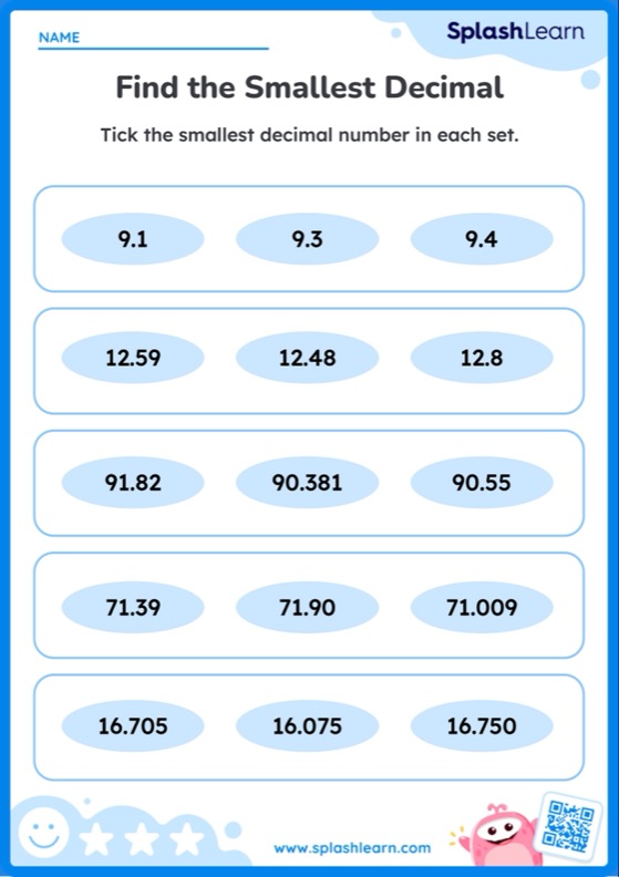 Find the Smallest Decimal - Worksheet