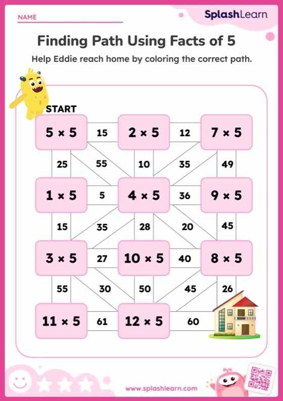Finding Path Using Facts of 5 | Printable Maths Sheet