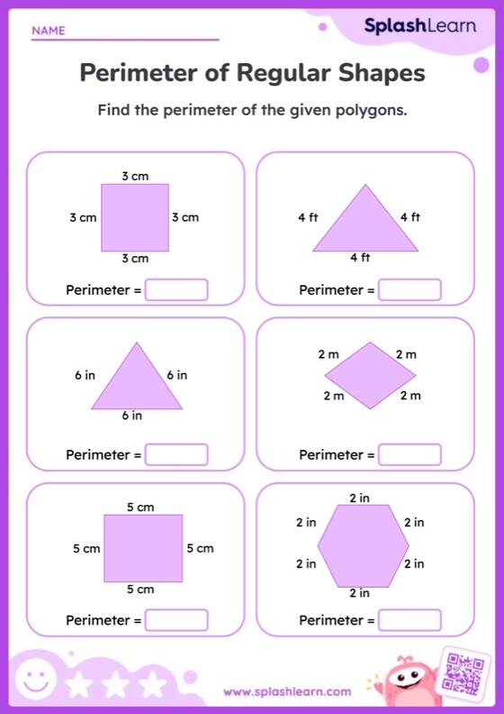 Finding Perimeter of Regular Shapes - Worksheet