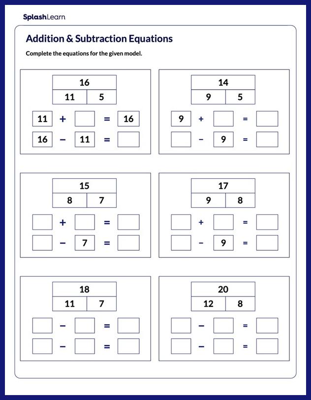 Form Math Equations Using Bar Model Worksheet | Printable Maths Sheet