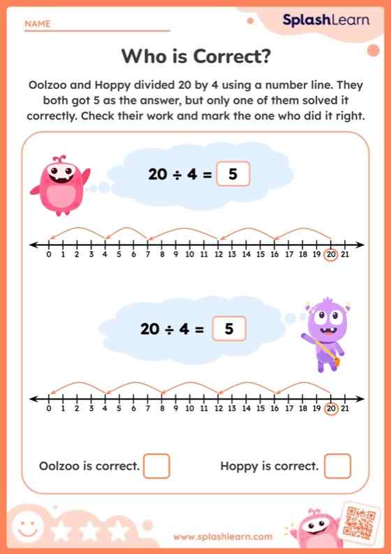 Identify the Correct Division Solution on Number line Worksheet